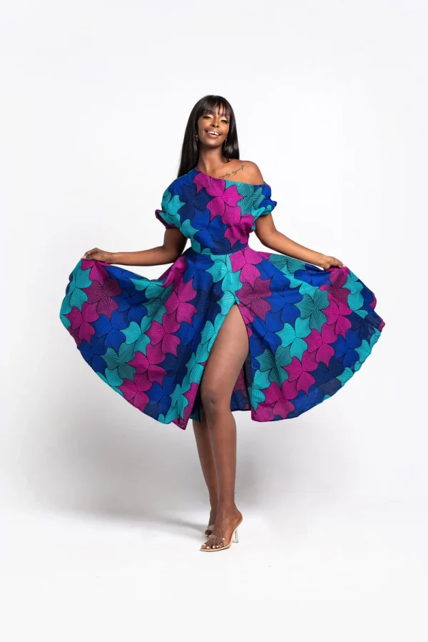 African Print One-shoulder Midi Dress - Image 2