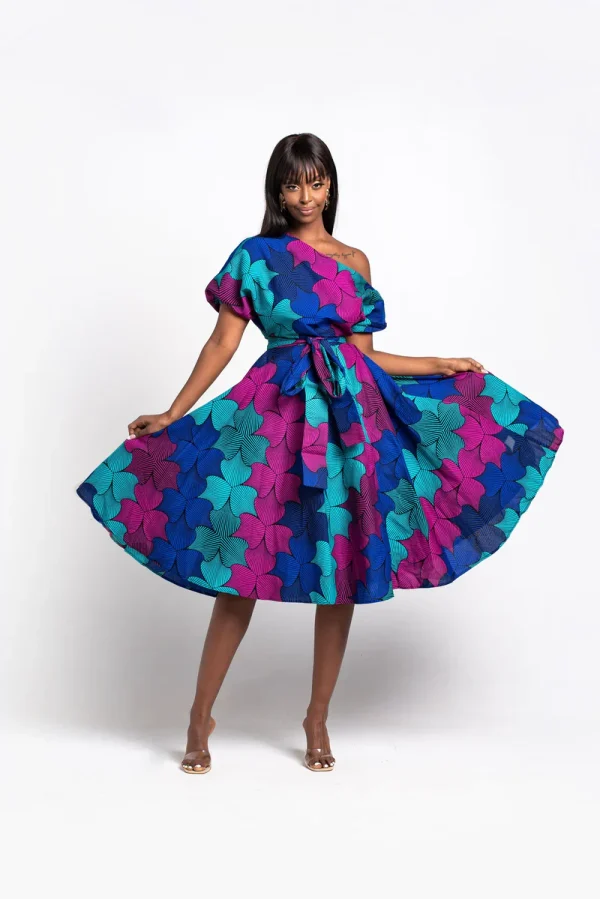 African Print One-shoulder Midi Dress